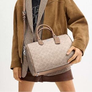 NWT Coach Rowan Large Satchel Light Khaki Signature Canvas Crossbody CV959